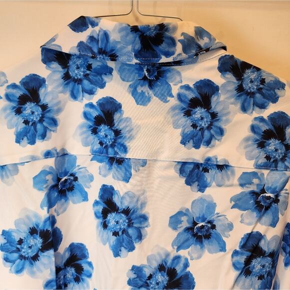 Men's New Blue Floral Shirt Button-Up Wrinkle Free Tropical Size XL - Picture 10 of 11